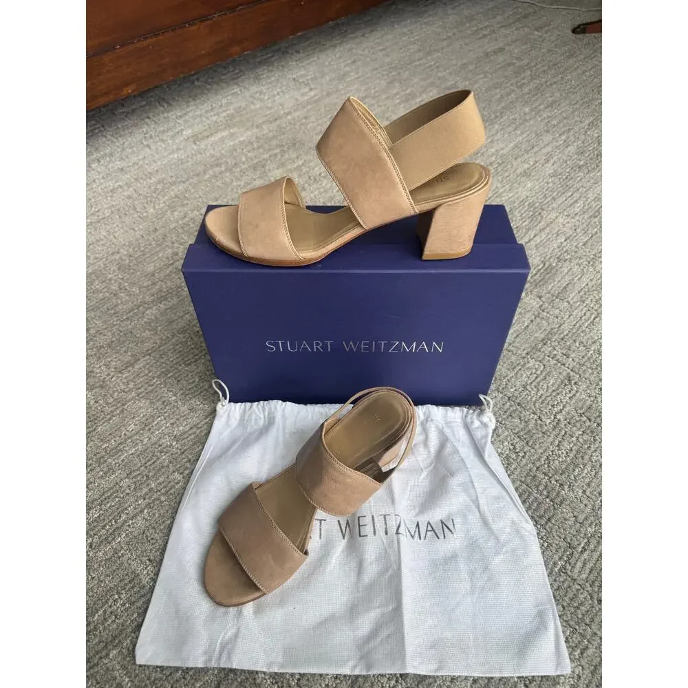 Stuart Weitzman Tan Leather Block Heel Sandals
